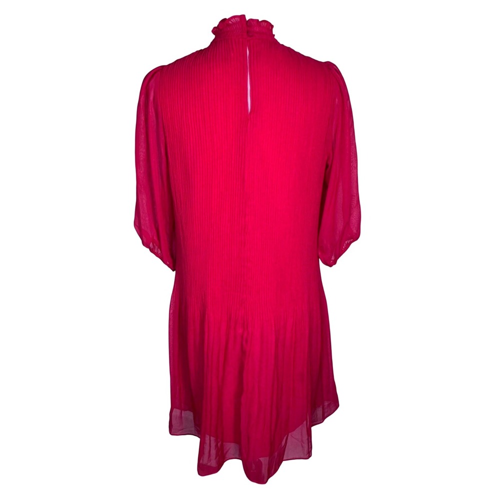 NANETTE LEPORE NWT Womens 4 Red Pleated Mock Neck Chiffon Lined Shift Mini Dress - Picture 4 of 10